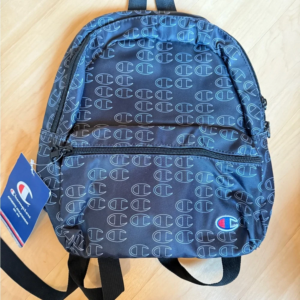 Champion Black White Logo-Print Mini Backpack